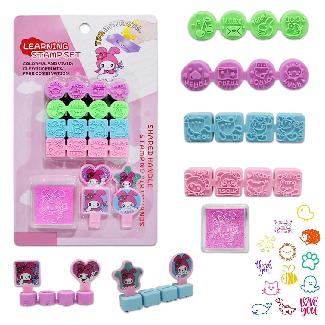 Funblast Rubber Seal Stamp Kit For Kids  Creative Diy Stamping Set With Ink Pad, Fun Learning & Craft Activity Toy For Boys & G