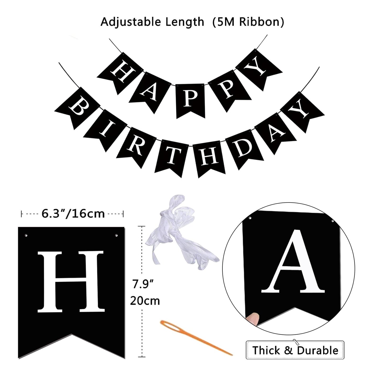 Happy Birthday Banner, Black Happy Birthday Decorations Birthday Sign For Birthday Party Backdrop Decor, Black Happy Birthday Si