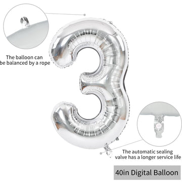 Toniful 40 Inch Silver Large Numbers Balloons Number 30 Digital 30 Helium Balloons, Foil Mylar Big Number Balloons For Birthday