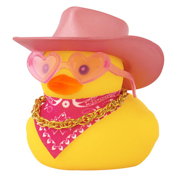 Wonuu Car Rubber Cowboy Duck, Yellow Ducks Decoration Dashboard With Cowboy Hat Necklace Sunglasses, Glitter Pink