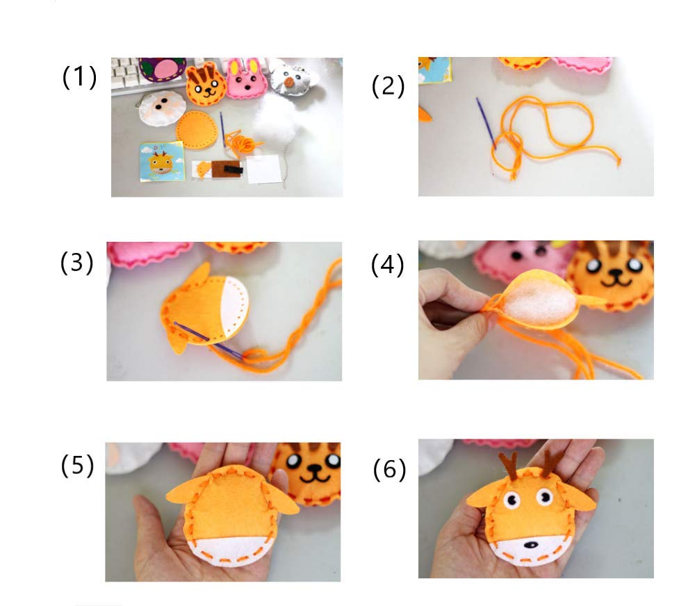 Kids DIY- First Sewing Kit for Kids, Learn to Sew DIY Craft Kits, Lovely Animals Style- Frog, Owl, Fox, Rabbit, Panda and Tiger