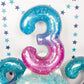 Large Blue Pink Starry 3 Balloons, 40 Inch Giant Mermaid Helium Mylar Foil Globos Numero For Girls, Self Inflating Rainbow 3Rd B