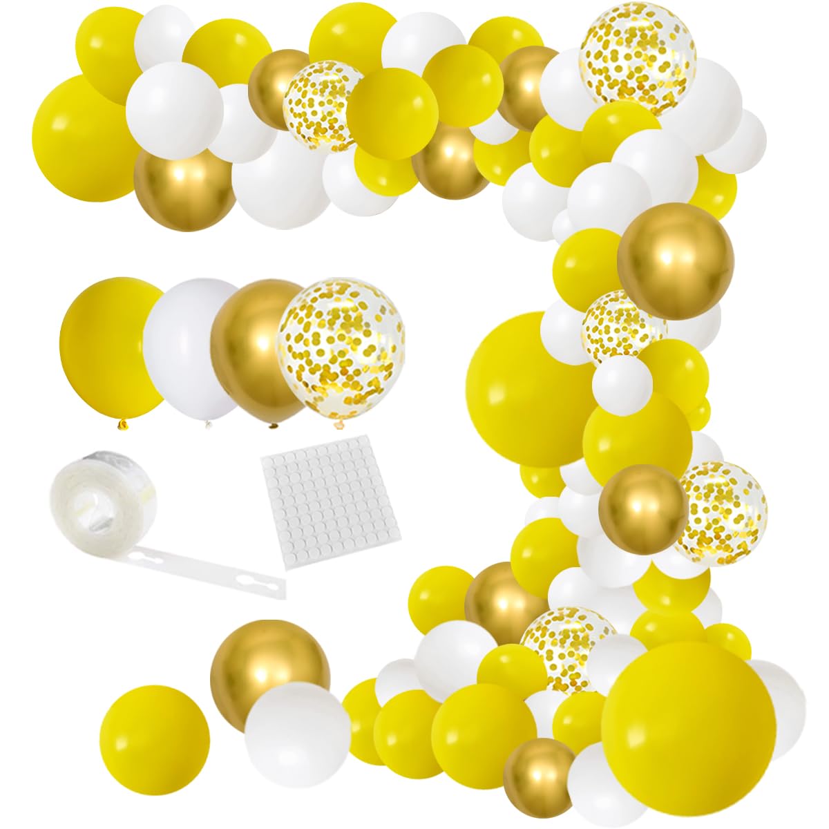 Yellow White Gold Balloon Garland Kit, 122Pcs White And Yellow Balloons Metallic Gold Confetti Balloons For Spring Theme Lemon G