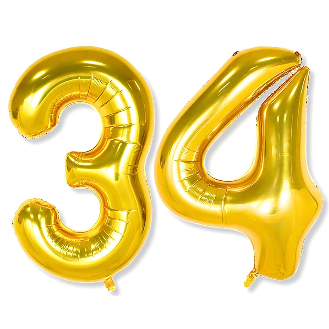 Flyloons 34 number Golden Foil Balloon 16 inch Size Birthday Decoration Items Pack of 2 | 34th Year Balloons | Thirty Four