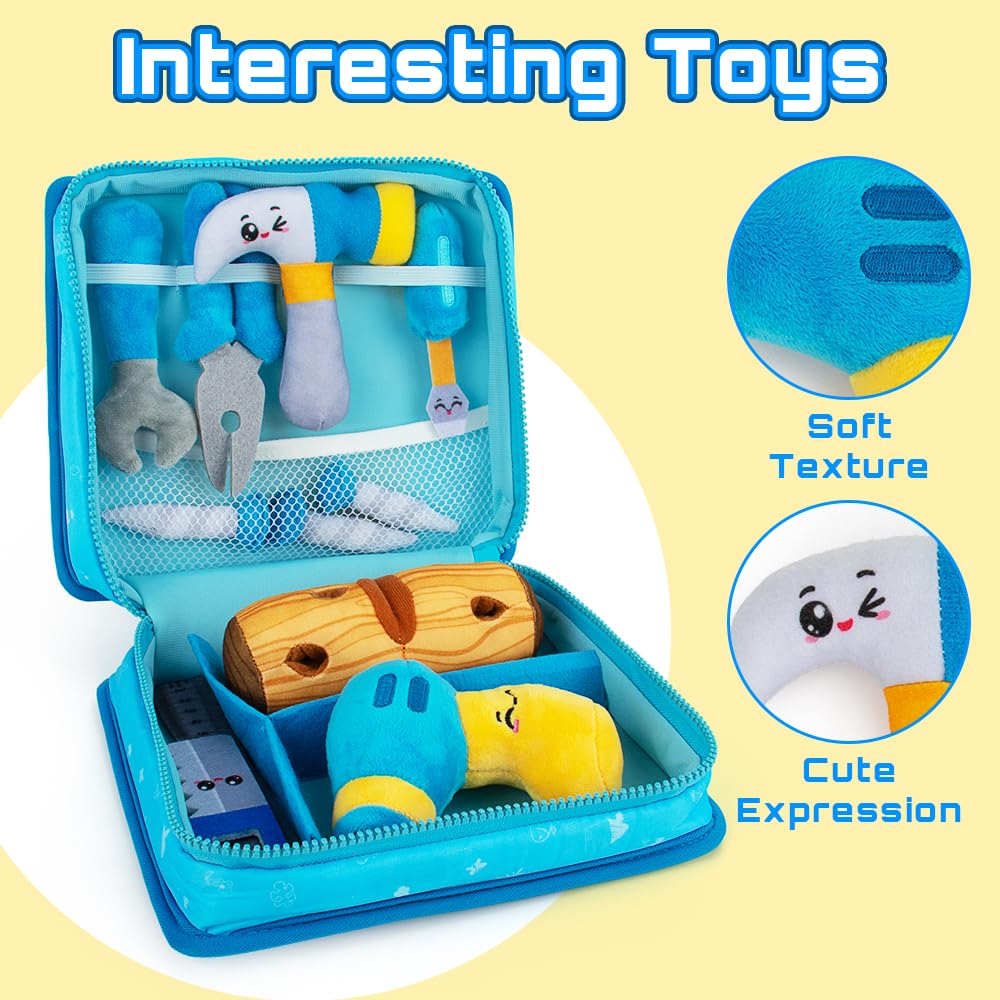 teytoy My 1st Toolbox Playset, Baby Tool Set for 1 Year Old, Pretend Play Construction Toy with Zippered Tool Box, Montessori St