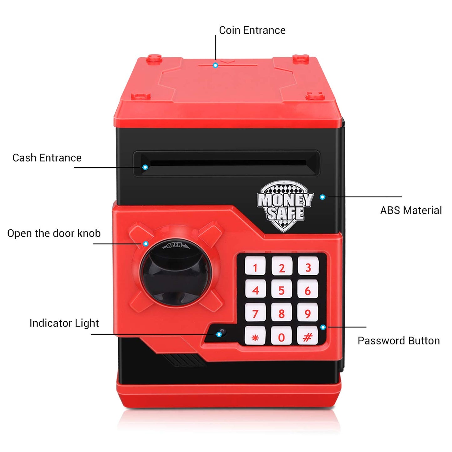Adsoner Cartoon Piggy Bank, Electronic Atm Password Cash Coin Can Auto Scroll Paper Money Saving Box Gift For Kids (Red)