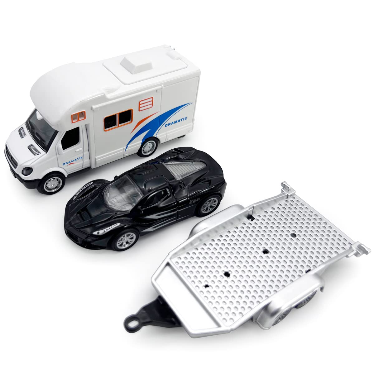 Toy Camper RV Trailer Towing Supercar Sports Model Car Diecast Motorhome Toys for Boys Pull Back Toy Cars, Beach Sandbox Outdoor