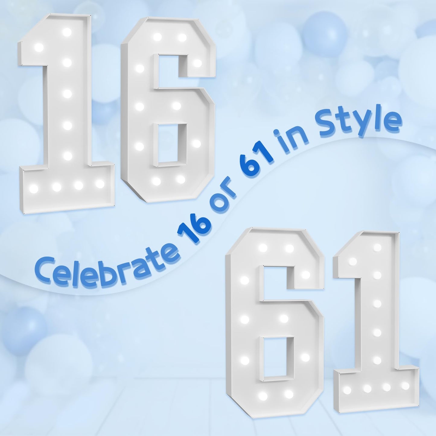 Imprsv Marquee Numbers Large 16Th-Birthday Decorations: 4Ft Light Up Number Party Decor 16 Year Old Girl And Boy Birthday Decora