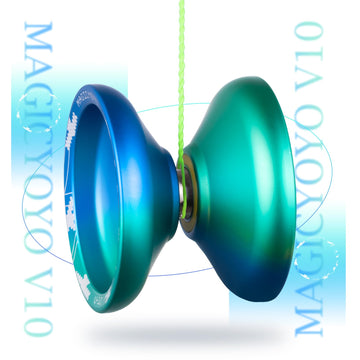 Magicyoyo V10 Blue Green Unresponsive Yoyo Professional Finger Spin Yoyo With 12 Yoyo Strings, Yoyo Case, Yoyo Glove