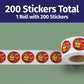 ZOCO - Fire Safety Stickers - Stop Drop Roll Sticker Roll (200 Count) - Firefighter Gifts for Kids - 2 Inch Round