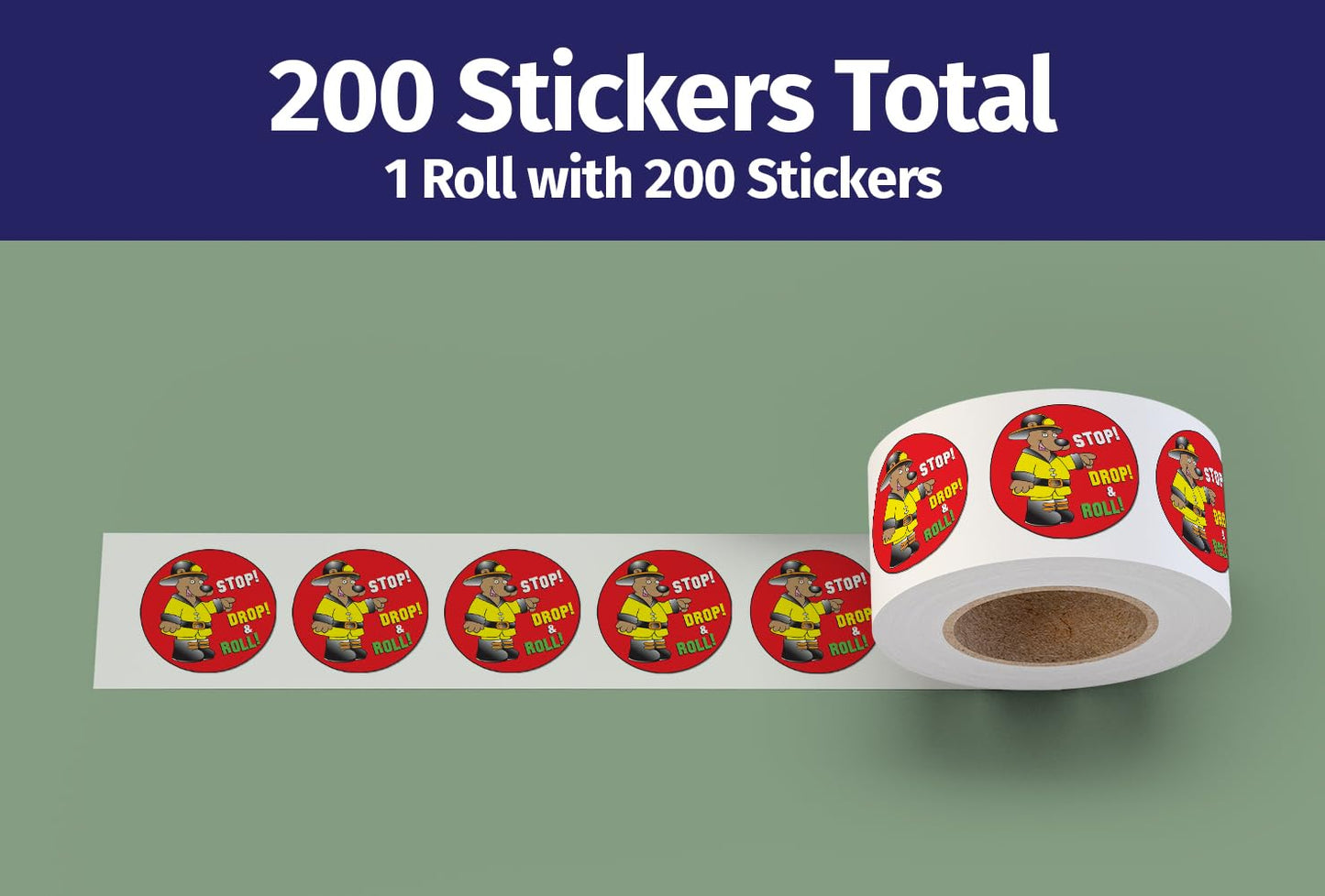 ZOCO - Fire Safety Stickers - Stop Drop Roll Sticker Roll (200 Count) - Firefighter Gifts for Kids - 2 Inch Round