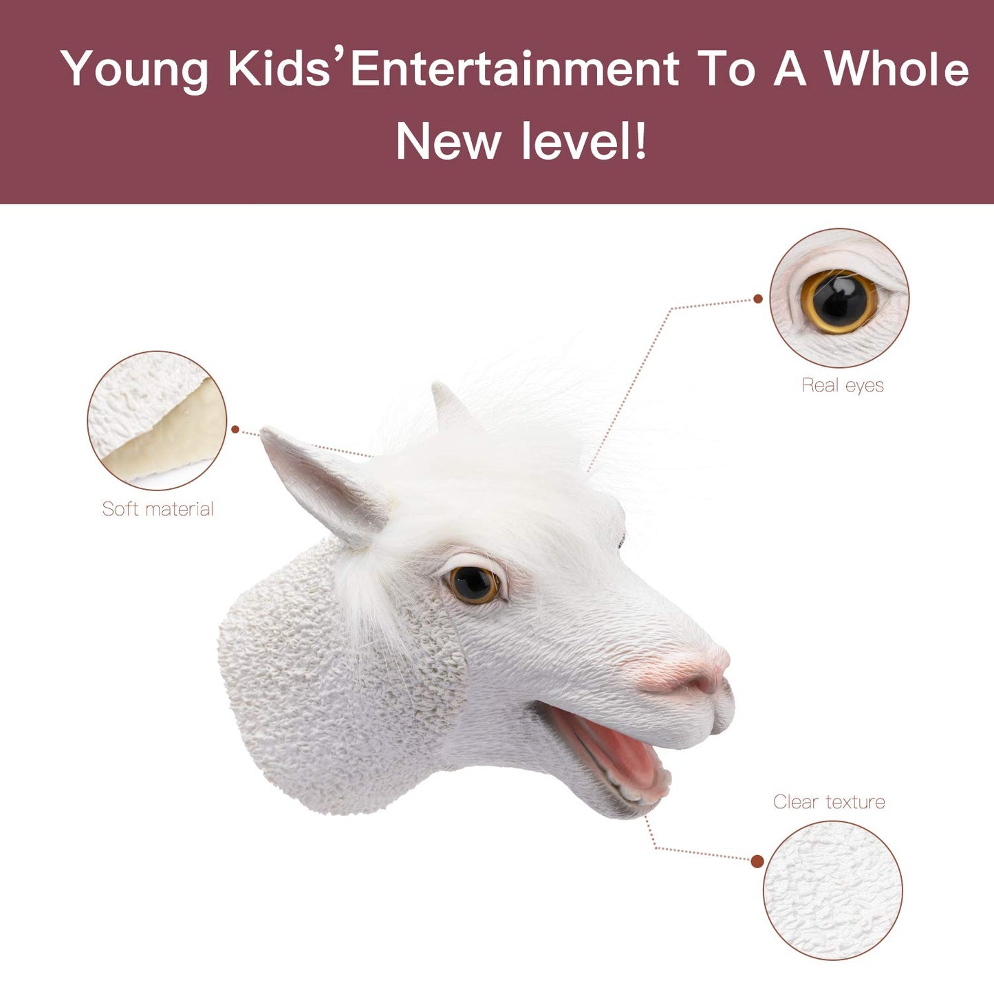 Yolococa Alpaca Hand Puppet Realistic Latex Soft Animal Toy Storytelling Role Play Party Supplies for Kids