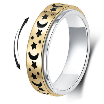 Amorartsky Spinner Ring For Anxiety Relief Fidget: Anxiety Ring For Women Men, Titanium Stainless Steel Spinner Ring, 5 Colors, 6Mm, Size 7, Moon Star Fidget Ring-Gold