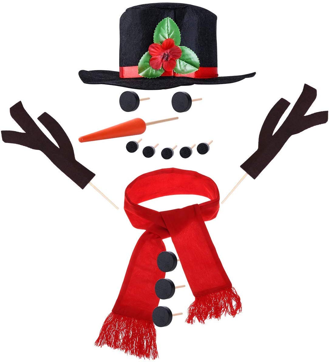 Hosfairy 16Pcs Snowman Decorating Kit Snowman Hat Scarf Eyes Nose Mouth Making Building Accessories for Winter Christmas Holiday