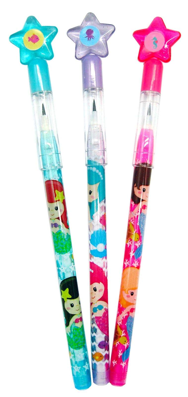 TINYMILLS 24 Pcs Mermaids Multi Point Stackable Push Pencil Assortment with Eraser for Shark Birthday Party Favor Prize Carnival