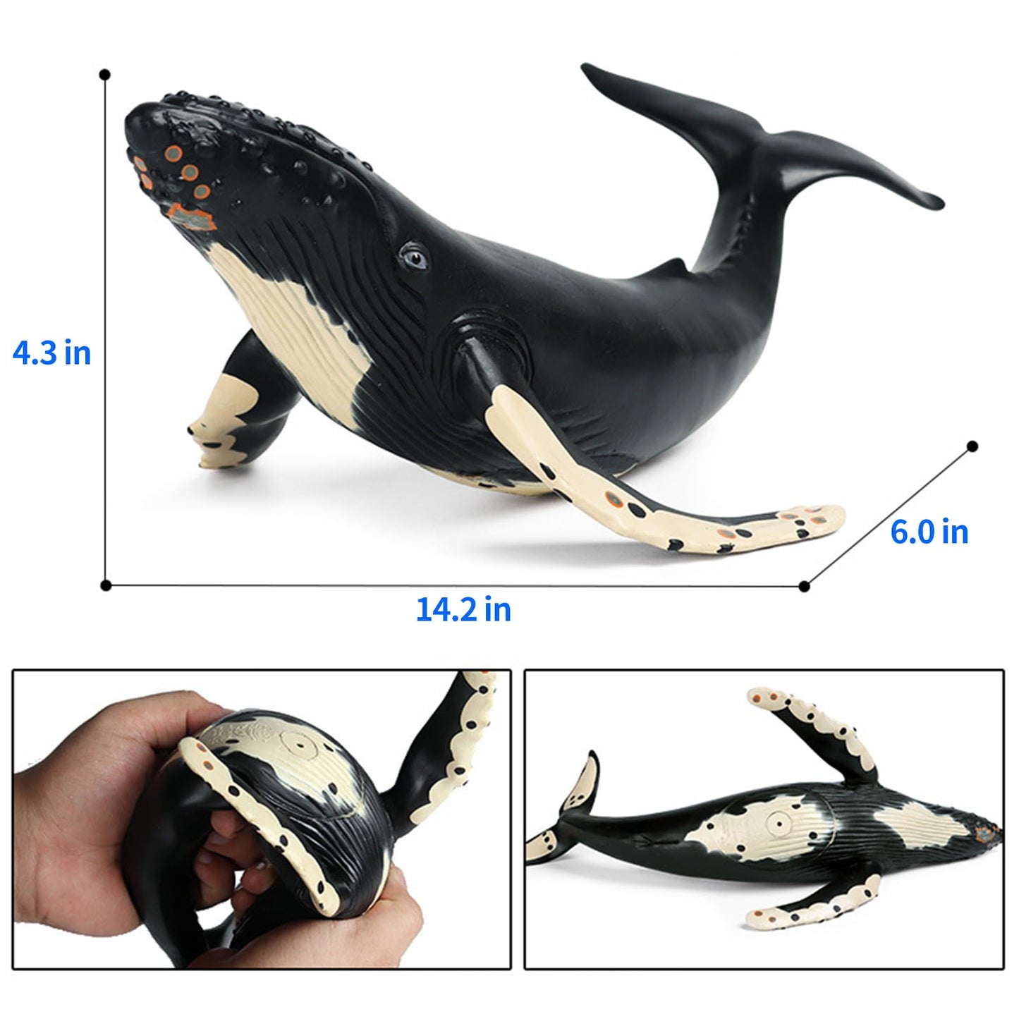 EOIVSH Soft Rubber Humpback Whale Toy, 14.2" Realistic Ocean Figure for Kids, Bath & Beach Fun, Plastic, Great Birthday Gift
