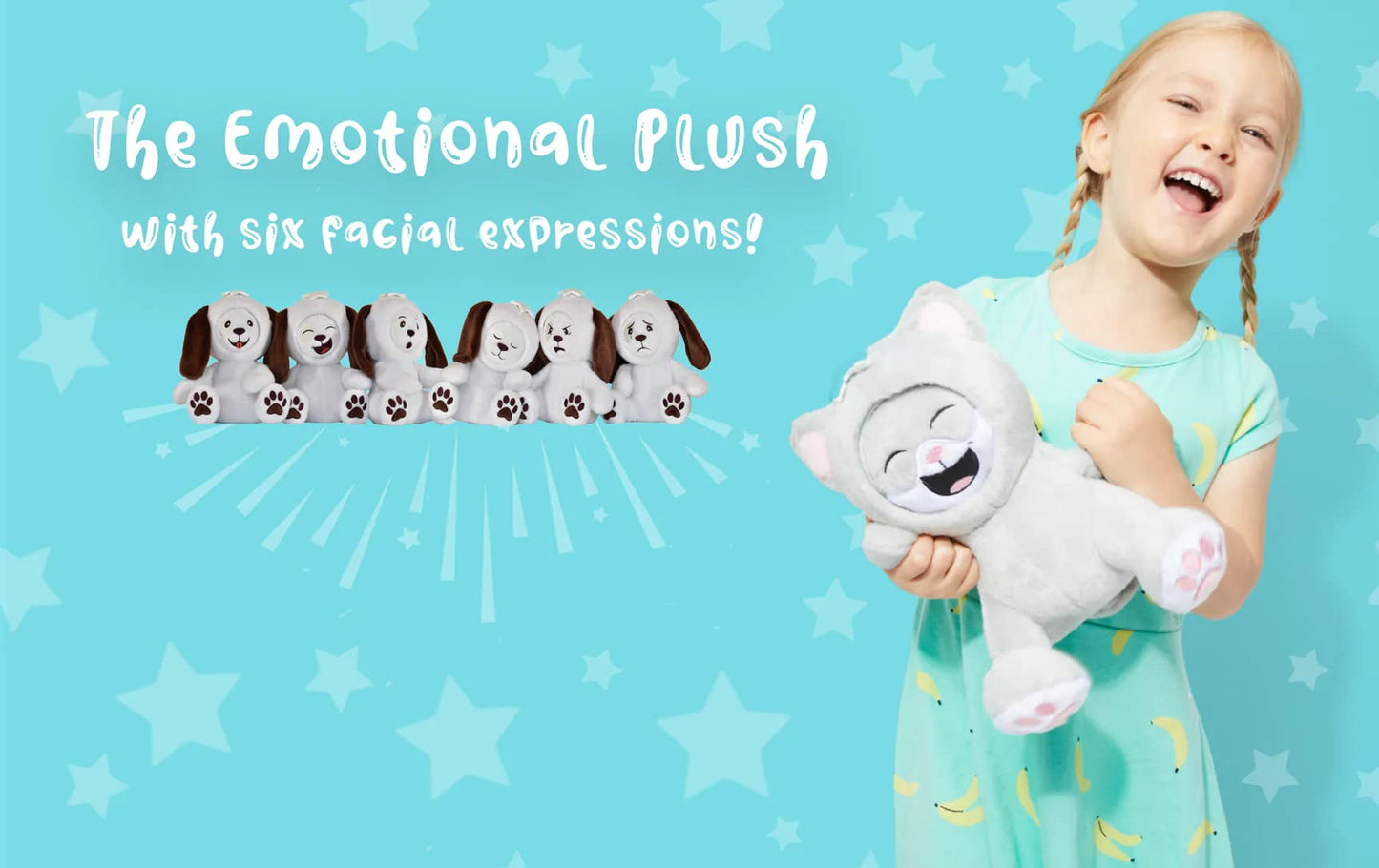 Whatsitsface Stuffed Animal With 6 Different Faces, Plush Toy For Boys Or Girls, Shows Its Emotions - Puppy Dog