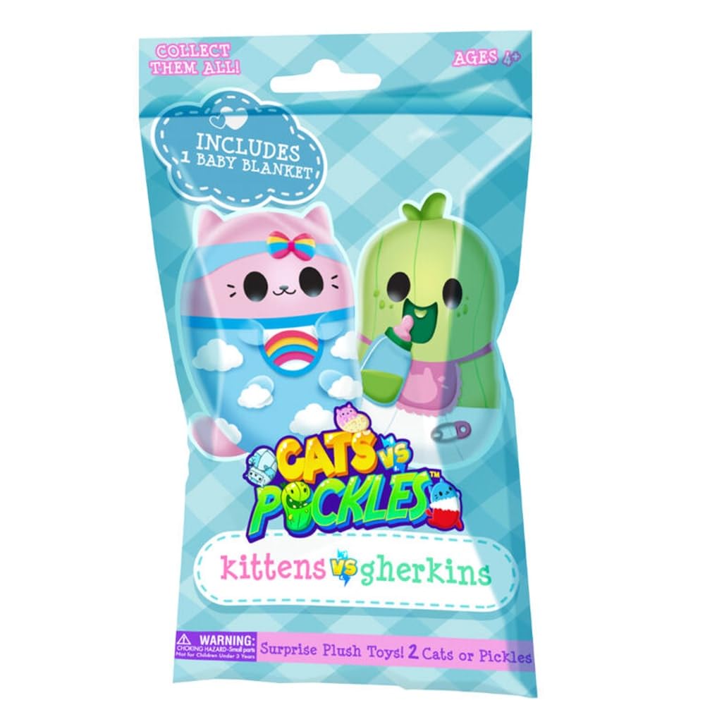 Kittens Vs Gherkins - Mystery Bag - Contains 1 Pair Of 3 Bean Filled Plushies Collect These As Stocking Stuffers, Fidget Toys Or