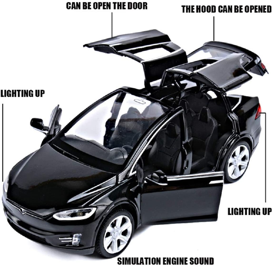 Gidoyi Toy Car Model X, Pull Back Car Toys Alloy Vehicles With Lights And Sound 1:32 Scale Model Car (Black)