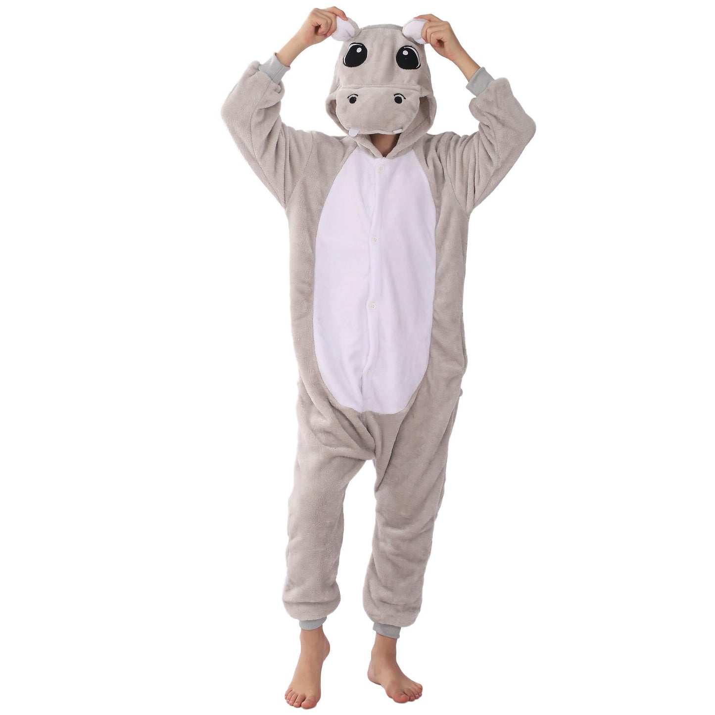 Wafunne Animal Onesie Costume For Kids Child Boys Girls Womens Mens Cosplay Halloween Costumes Easter Onesies Grey Hippo L
