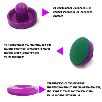 Inscool Air Hockey Pushers And Air Hockey Pucks Air Hockey Paddles, Goal Handles Paddles Replacement Accessories For Game Tables(4 Yellow And Purple Pushers, 8 Yellow And Purple Pucks)
