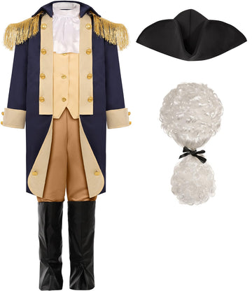 Sizgaroot George Washington Costume For Boys Kids Colonial Alexander Hamilton Costume (8-10 Years)