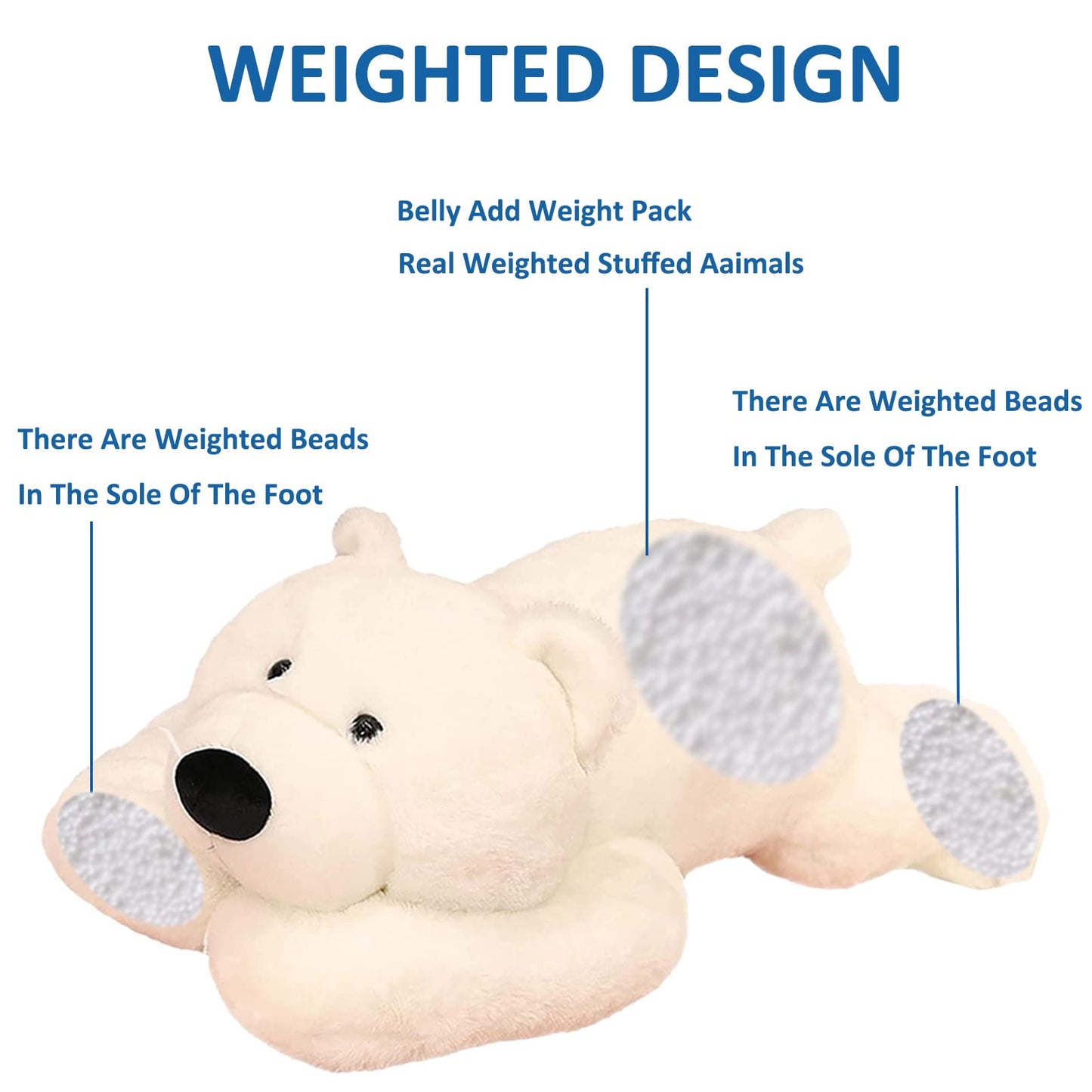 Hronsa Weighted Stuffed Animal Bear Toy, 11.8in White Cotton Plush Pillow for Adults and Kids