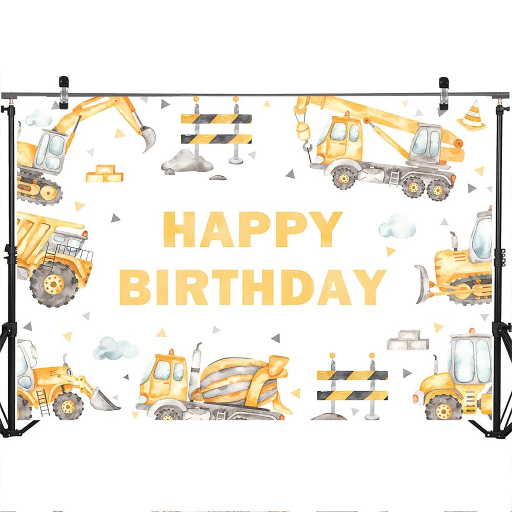 Mocsicka Dump Truck Birthday Backdrop 7x5ft Vinyl Party Banner for Kids - Multicolor