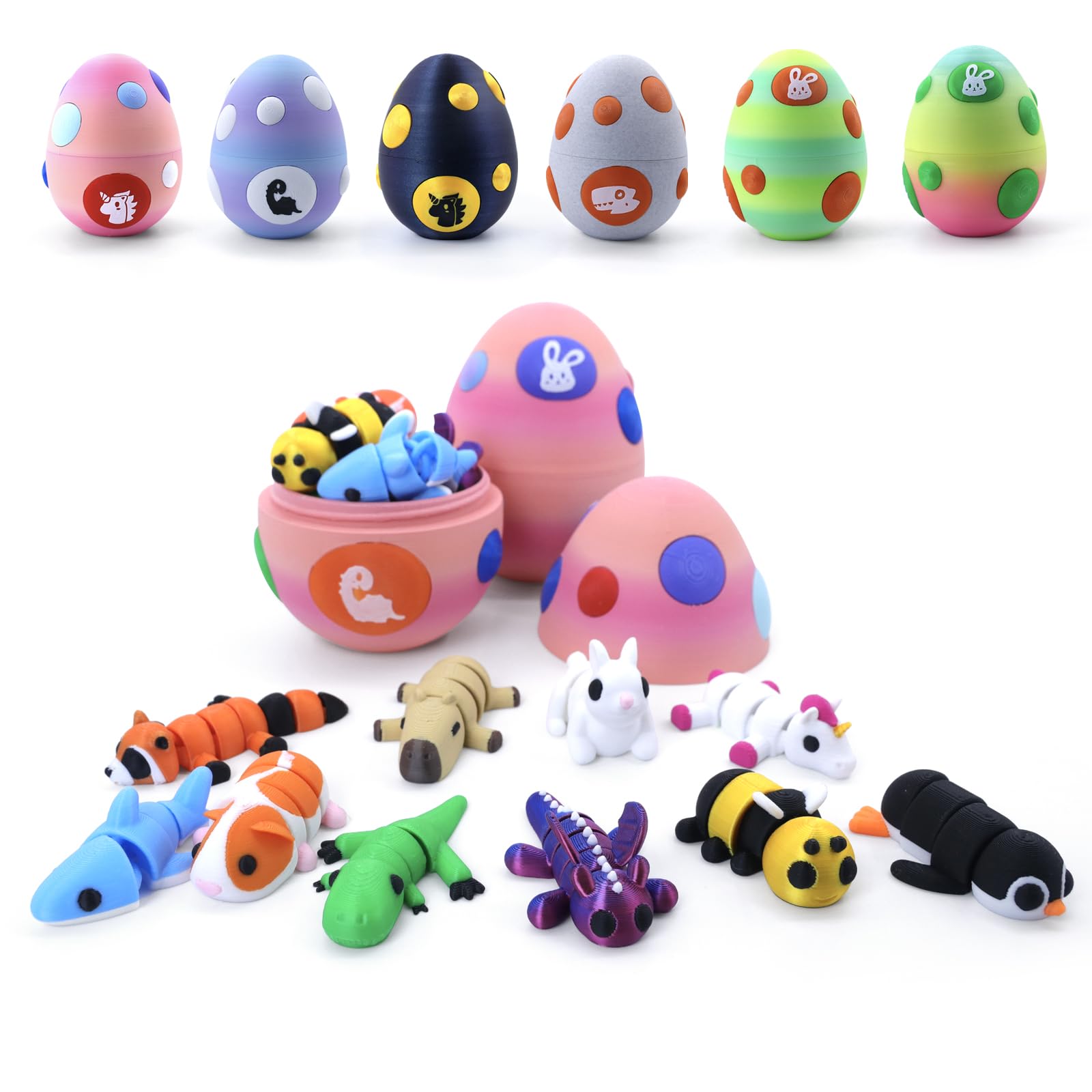 HyBaiS Mystery Mini 3D Printed Articulated Animal Figurines Set with Egg Little Cute Animals Pocket Pet 3D Animals Toys 3D Printed Miniature Figurines Gifts(Capybara&Unicorn&Rabbit)