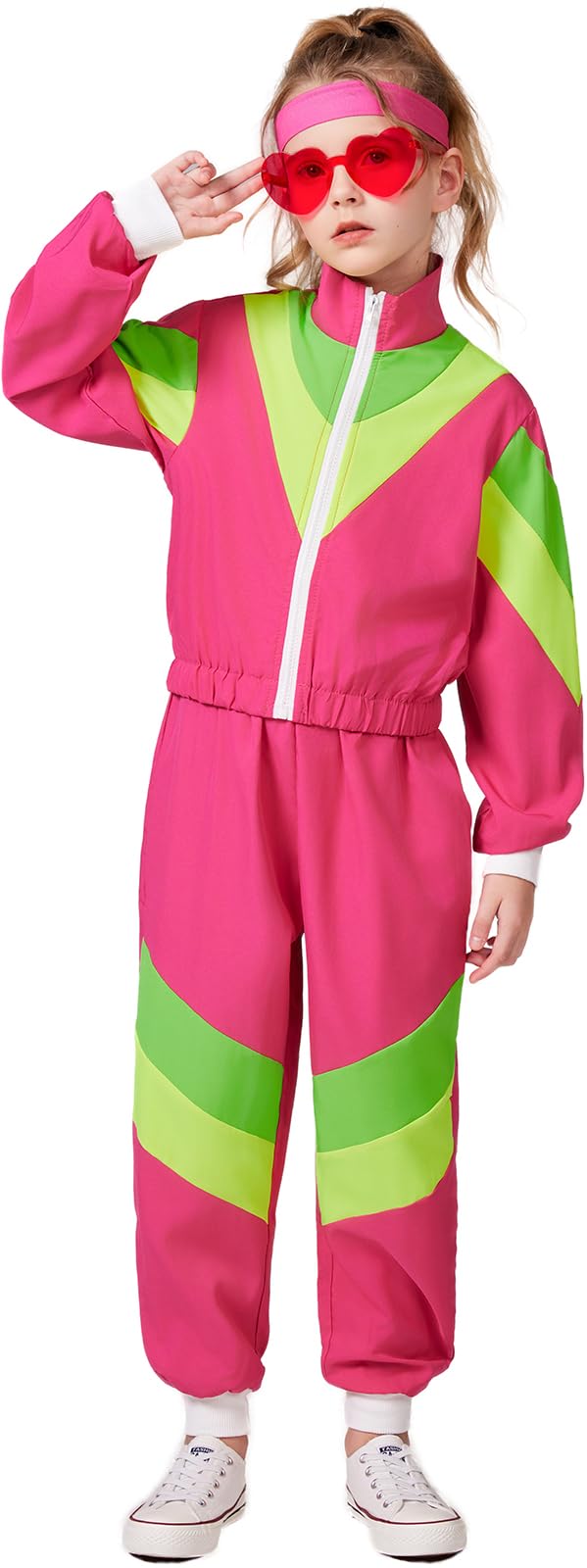 Sizgaroot 80S 90S Retro Windbreaker Set Girls Workout Costume Outfit Track Suit For Girls (Pink, 7-8 Years)