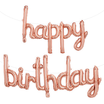 Toniful Rose Gold Happy Birthday Balloons Banner, 16 Inch Mylar Foil Script/Cursive Letters Birthday Sign Banner Balloon Reusabl