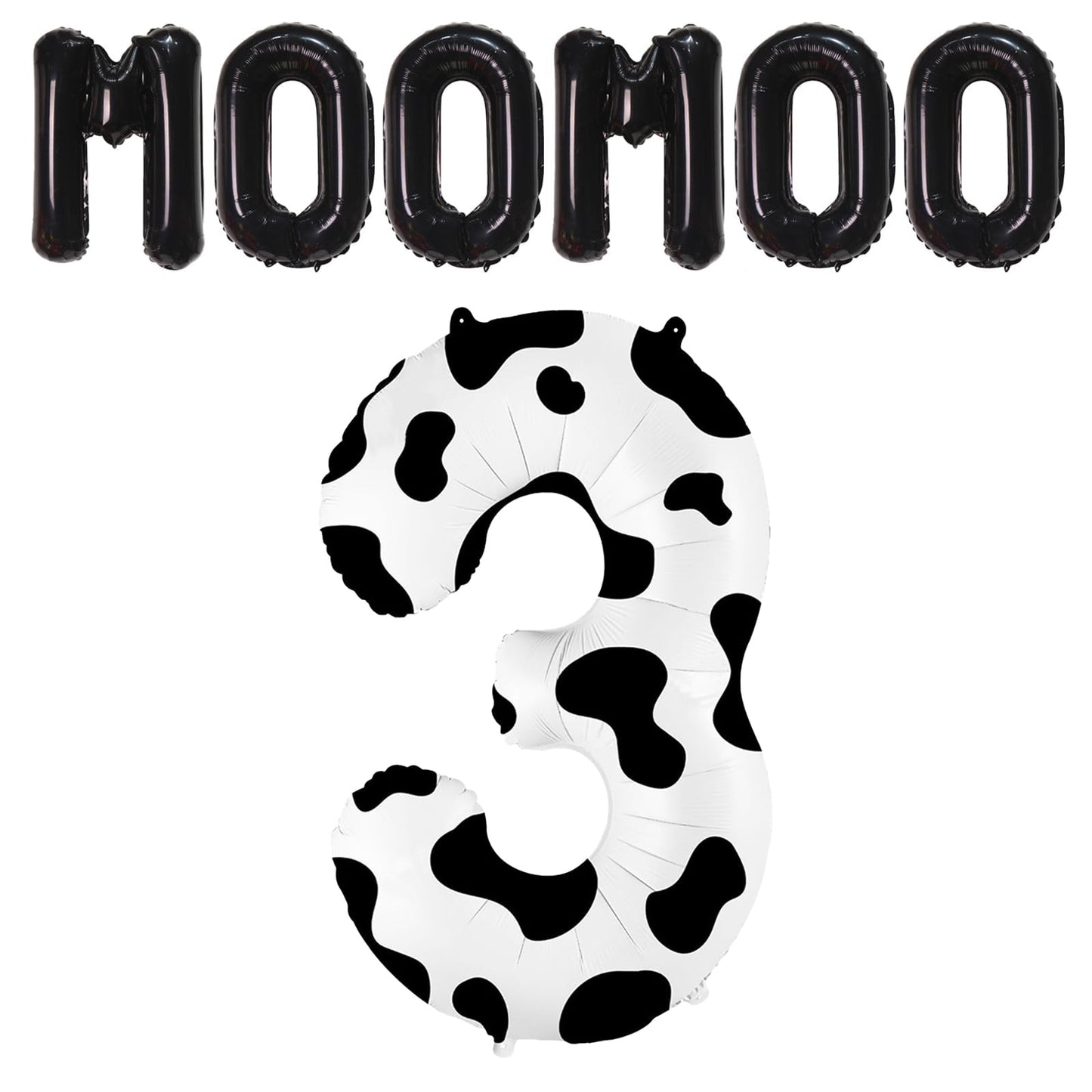 40 Inch Cow Print Balloon, Number 3 Balloons Cow Balloons For 3St Birthday Decoration, Large Cow Number Balloons For Western Par
