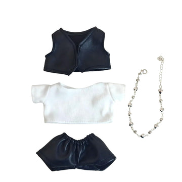 4-Piece Outfit Set for 1st/2nd/3rd Gen Dolls - White T-Shirt, Black Leather Vest, Pants & Heart Necklace (Doll Clothes & Accesso