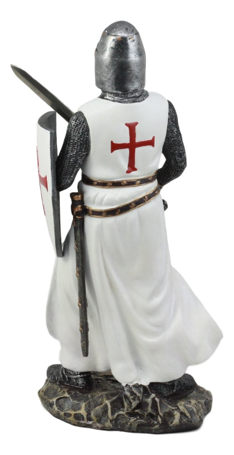 Ebros White Cloak Caped Medieval Crusader decorative replica bladesman Knight Figurine 11.5 H Medieval Royal Suit of protective covering Knight of The Cross Resin Collectible