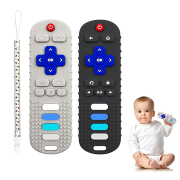 Yapromo Babay Teething Toys,Reomte Teether Toys, Silicone Chew Toy For Babies 18+ Months, Remote Control Shape Teething Toys, Early Educational Toy Bpa Free & Refrigerator Safe (Black&Beige)
