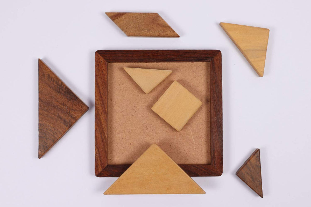 INDIC INSPIRATIONS Tangram 7Piece Jigsaw Puzzle Brain Teaser Game Wood Handmade 5.25 Inch,for Kid