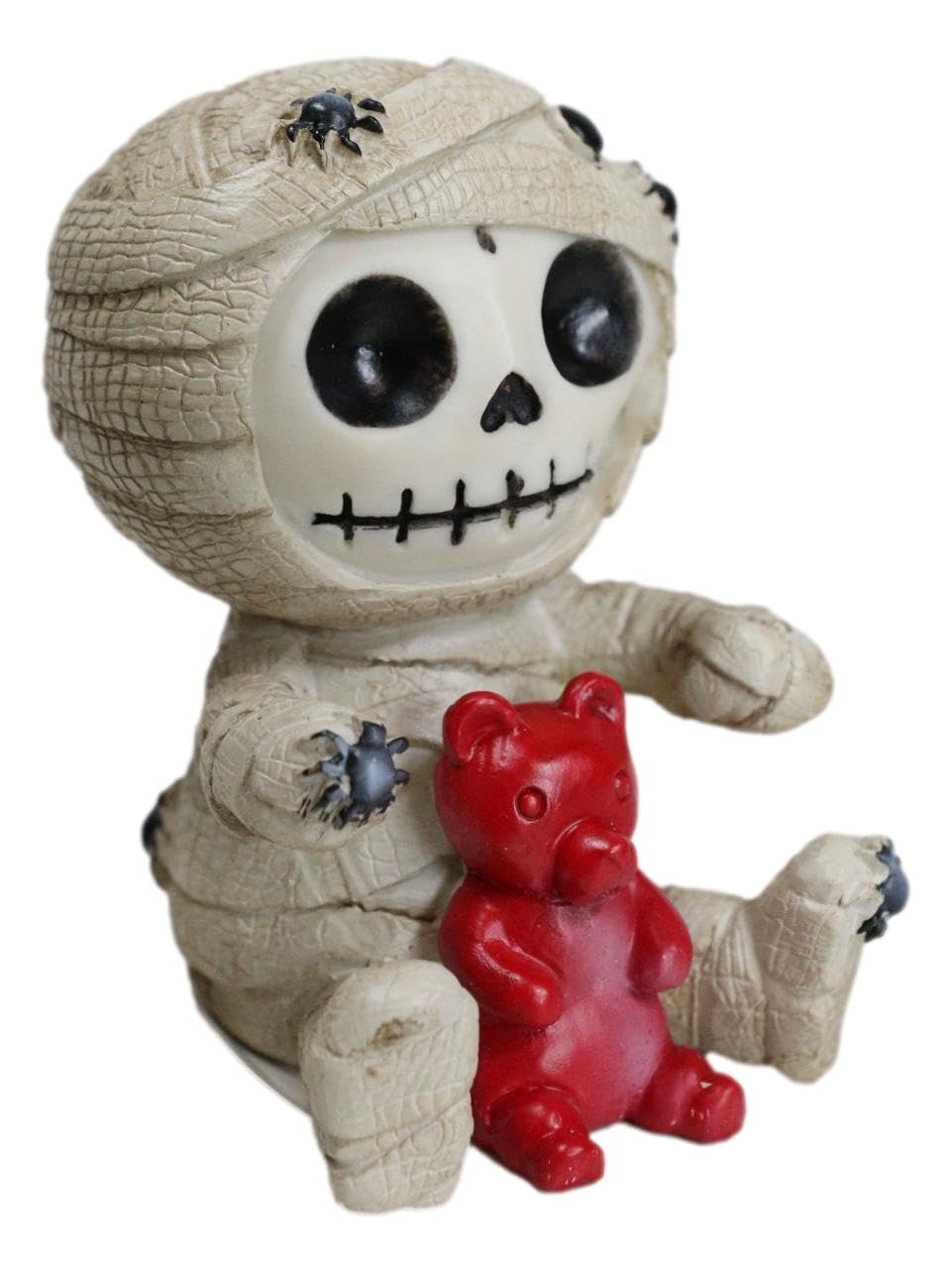 Ebros Egyptian Furrybones Mummy Sarcophagus With Red Teddy Bear And Creepy Spiders Figurine Small 2.75 Inch Tall Furry Bones Skeleton Decor Statue Gods And Goddesses Of Egypt