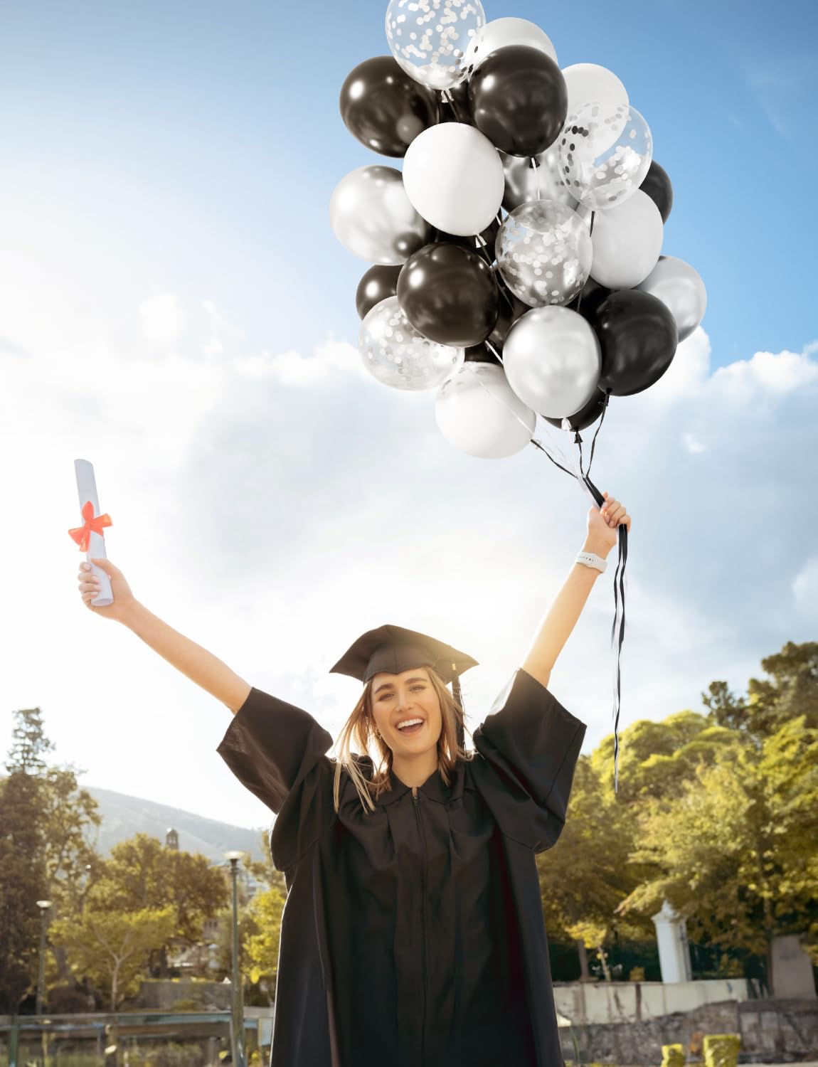 Haolongfa Black And Silver Balloons,12 Inch 60Pcs Black White Silver Confetti Balloons,Metallic Silver Latex Balloons For Gradua