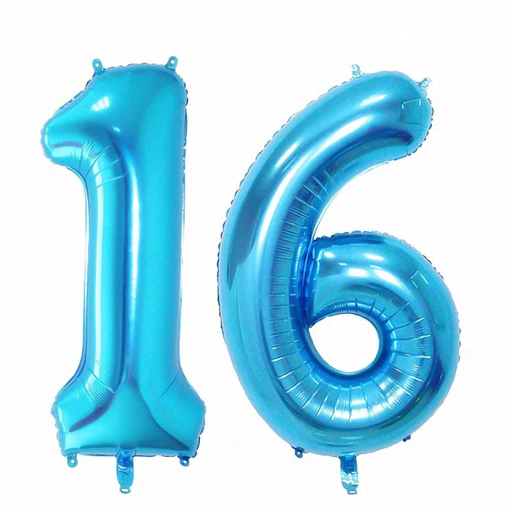 KEYYOOMY 40 Inch Blue Number 16 Balloons Large 16th Birthday Number Balloons for Birthday Anniversary Party Decorations