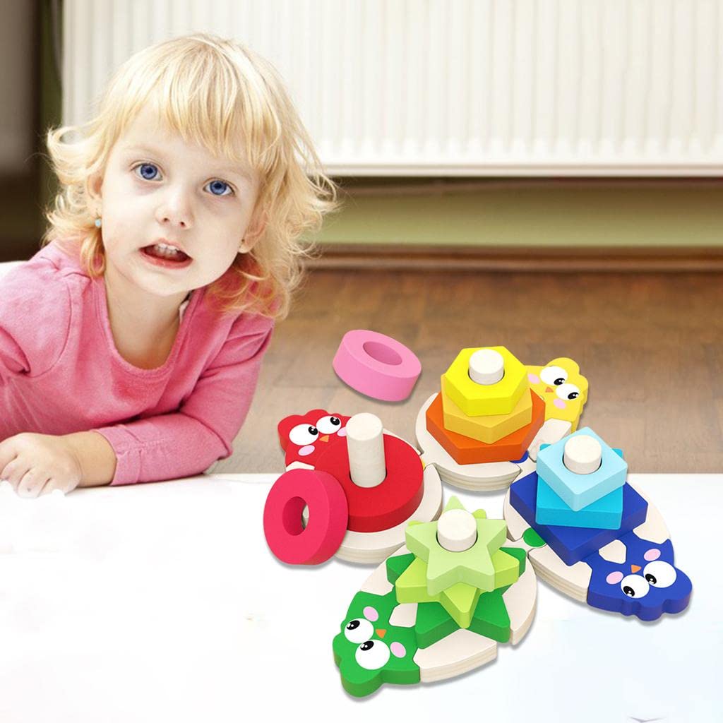 TRENDIVIBE Baby Wooden ShapeSorting Stacking Toys Building Sensory Toys for Boys Girls| Baby Learning Toy | Infant Activity Toy
