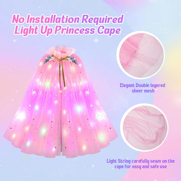 Meland Princess Dress Up For Girls, Light Up Princess Cape With Crown, Dress Up Clothes Birthday Gift For Girls Toys 3-8