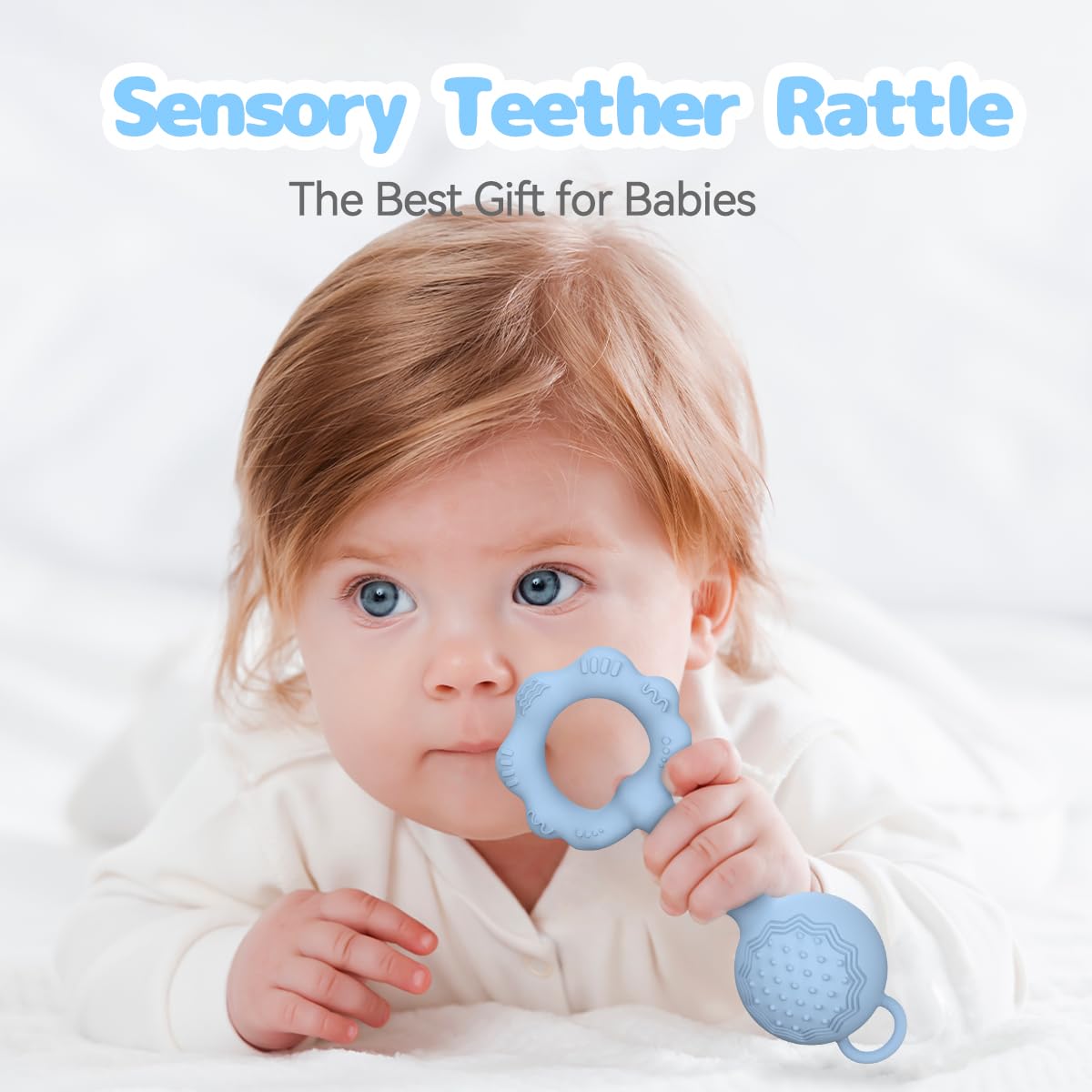 Baby Rattle Teether, Light Blue