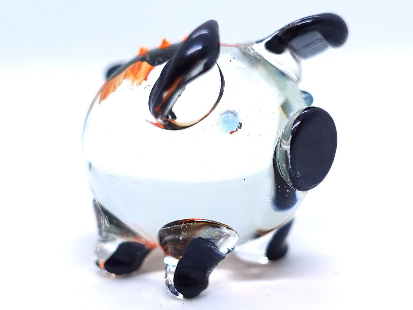 Sansukjai Pig Tiny Miniature Figurines Animals Hand Blown Glass Art Collectible Gift Decorate, V1 (Floral Metallic Orange)