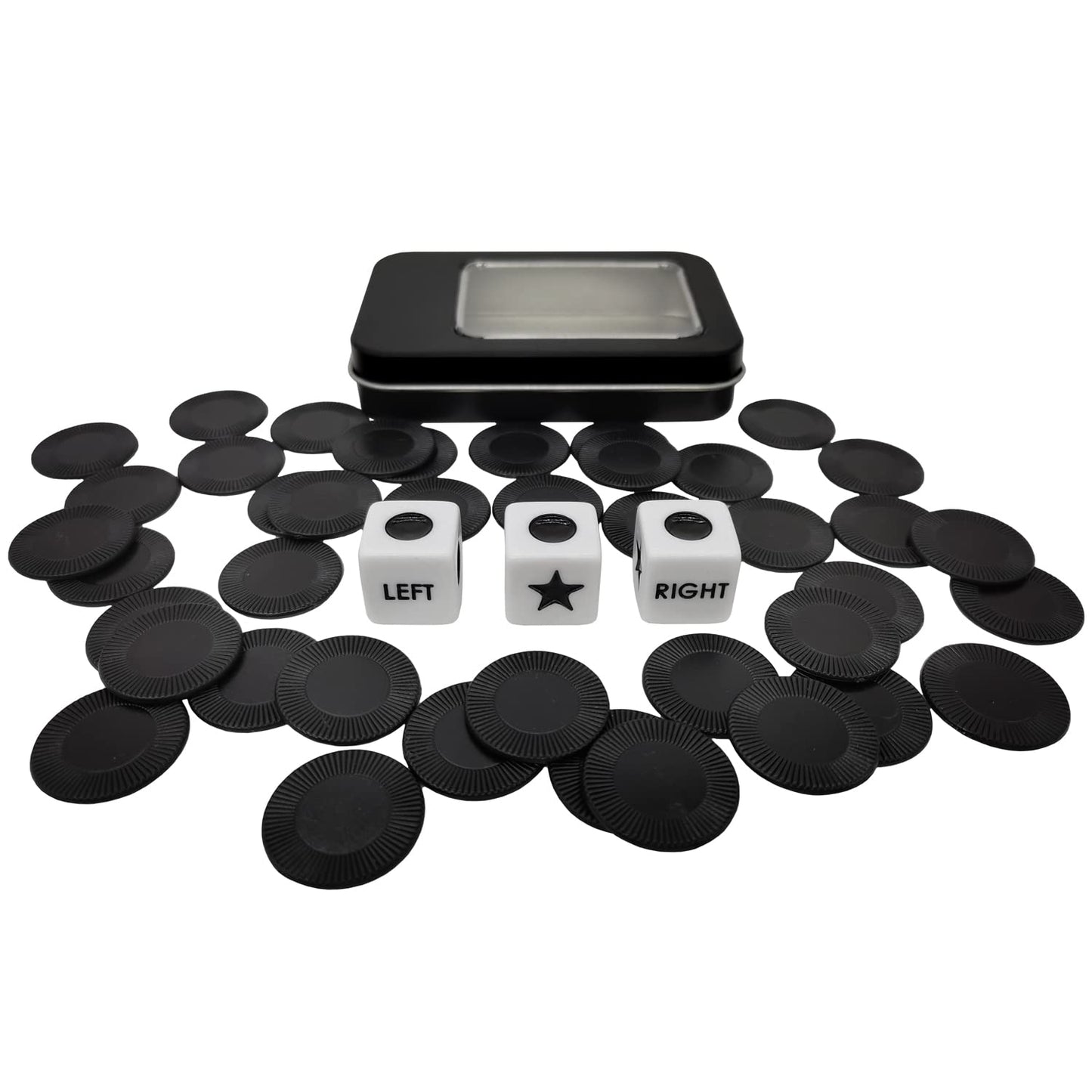 Ahoper Left Right Center Dice Game Prime Set With 3 Dices + 40 Chips.Left On The Product Means Pass 1 Chip To The Left, Right On The Product Means Pass 1 Chip To The Right. (Black)