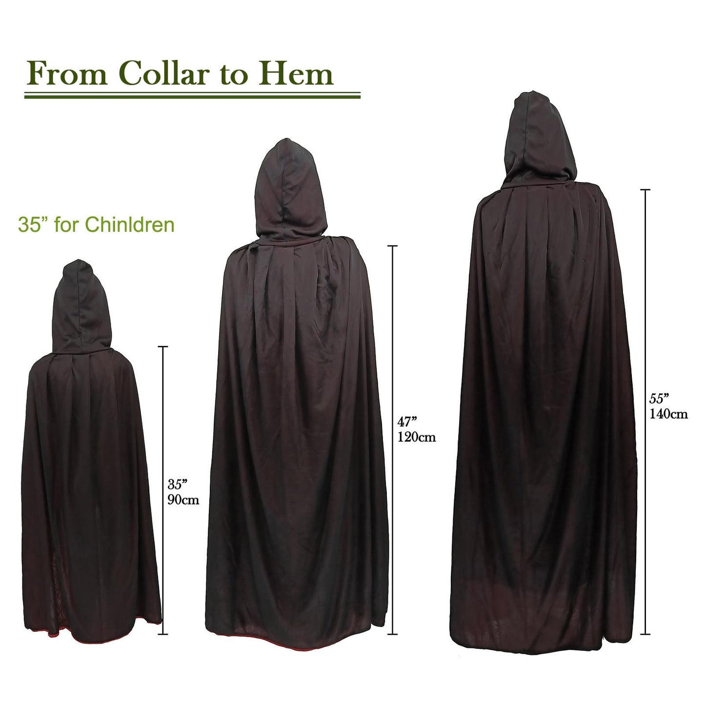 Gardeningwill Double Face 35' Red Black Hooded Cloak Goth Vampire Priate Cape Kids Children Costume