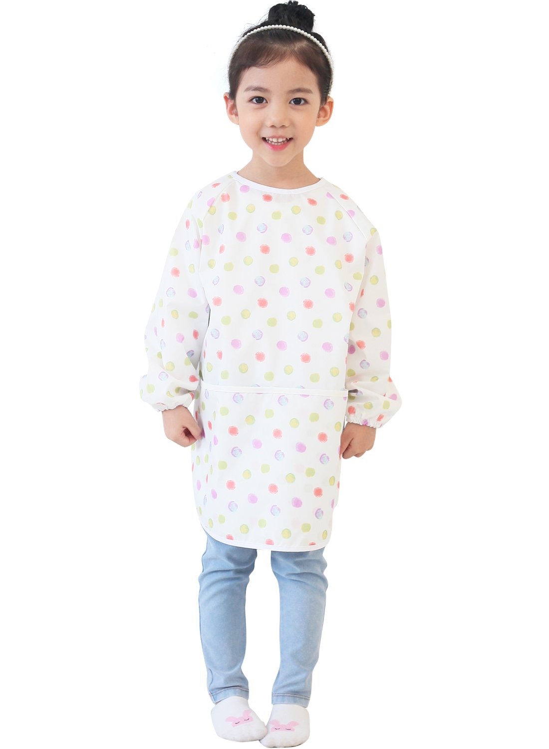 Plie Waterproof Kids Art Smocks 37 Colors (Age 1-10, S-XXL size), Pastel Dot (41-S)