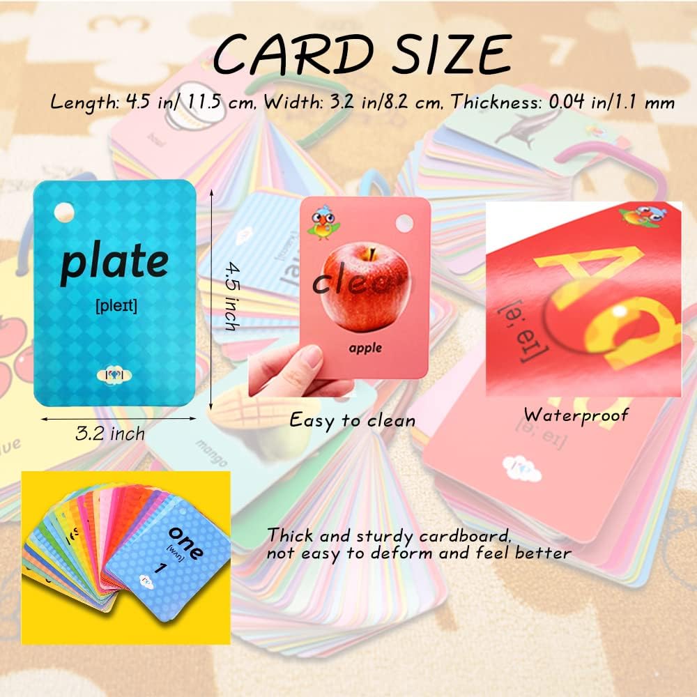 Toddler Flash Cards Set,Kids Sight Words with Picture Flash Cards for Toddler,Numbers,Land Animals,Ocean Animals,Fruit,ABC Lette