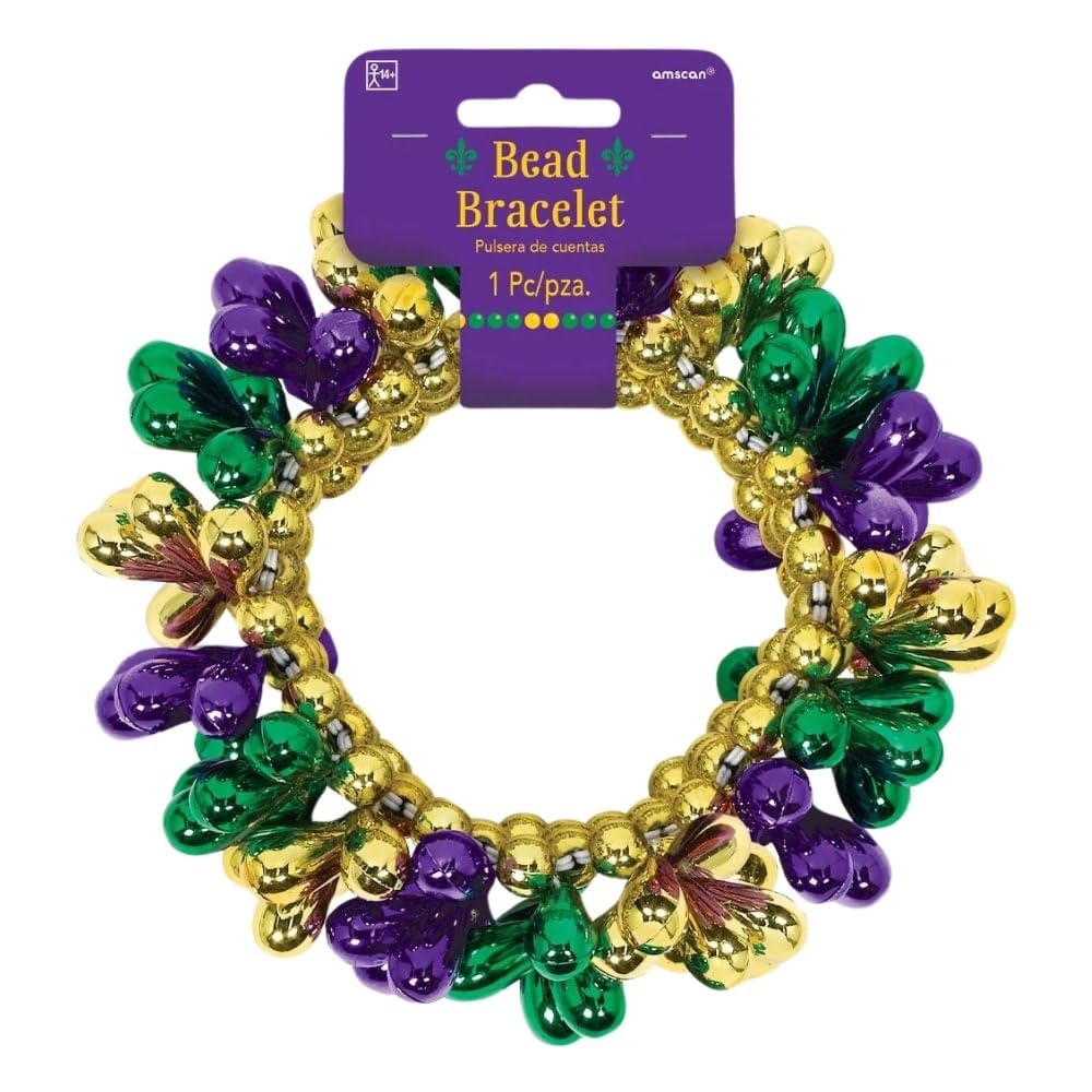 Amscan Mardi Gras Bracelet - 7'' - 1 Pc. - Vibrant Multi-Color - Ideal For Festivities, Parties & Gifting
