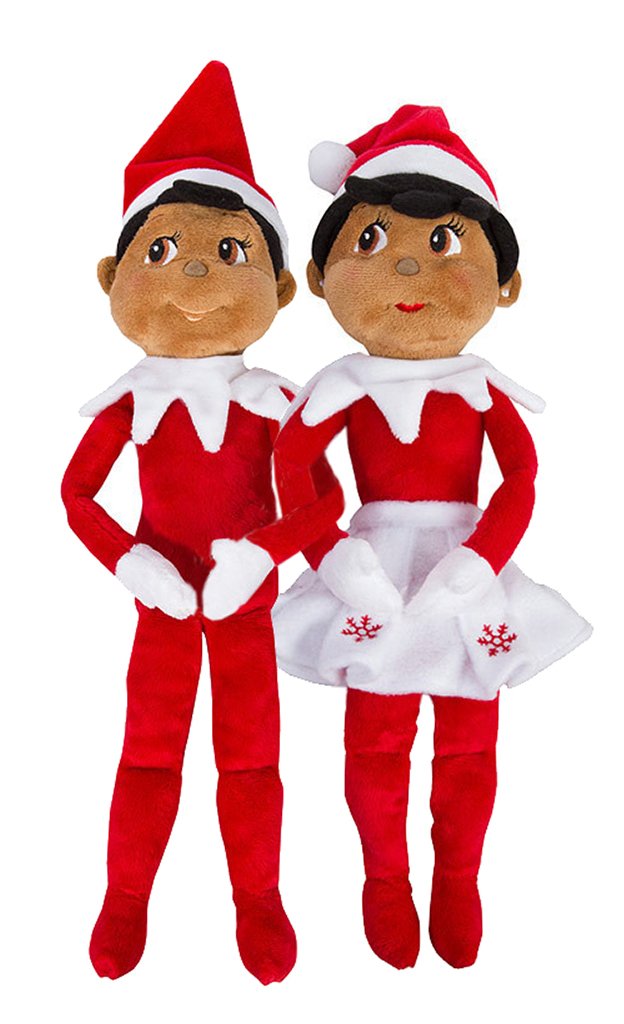 Elf On The Shelf: Christmas Plushee Pals Bundle Dark Skin Brown Eyed Boy And Girl Bundle