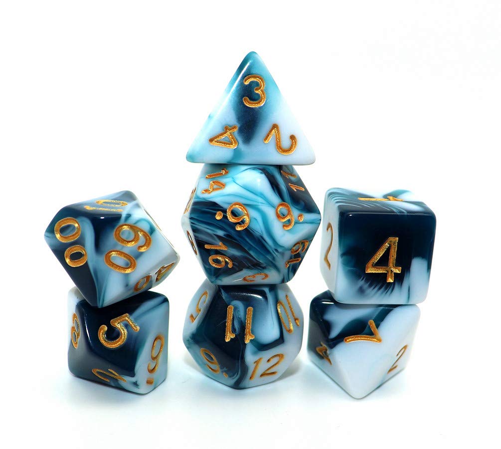 Creebuy D&D Dice Set Teal White Dice For Dungeon And Dragons Dnd 7-Die Rpg Dice D20 D12 D% D10 D8 D6 D4